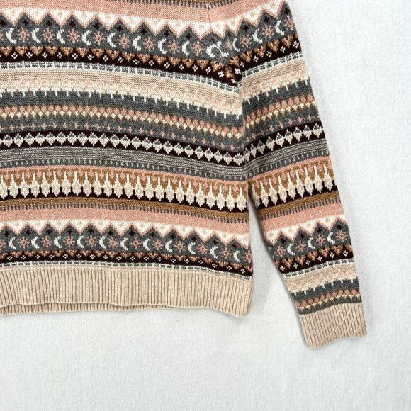 J CREW Fair Isle Cropped Crewneck Sweater Womens XS Cream Gray Brown Wool Blend - Picture 8 of 14